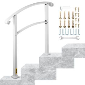 VEVOR 3-Step Handrails for Outdoor Steps Fits 1 or 3 Steps Matte White Stair Rail Wrought Iron Handrail with Installation Kit Hand Rails for Outd
