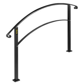 VEVOR 4-Step Handrail Fits 1 or 4 Steps Matte Black Stair Rail Wrought Iron Handrail with Installation Kit Hand Rails for Outdoor Steps